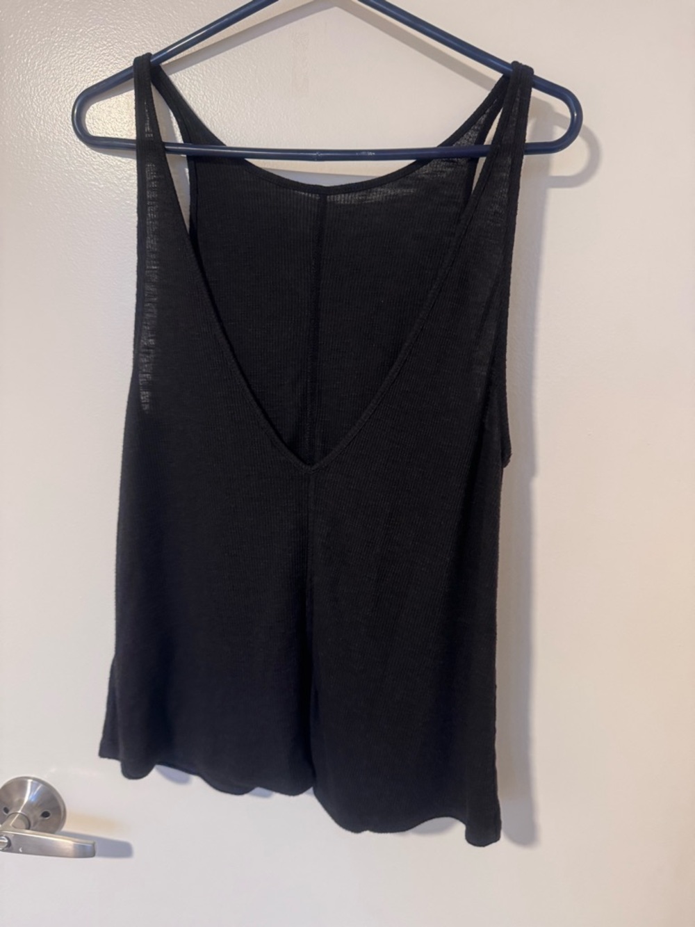 Free People Versatile Black Ribbed High or V-Neck Tank